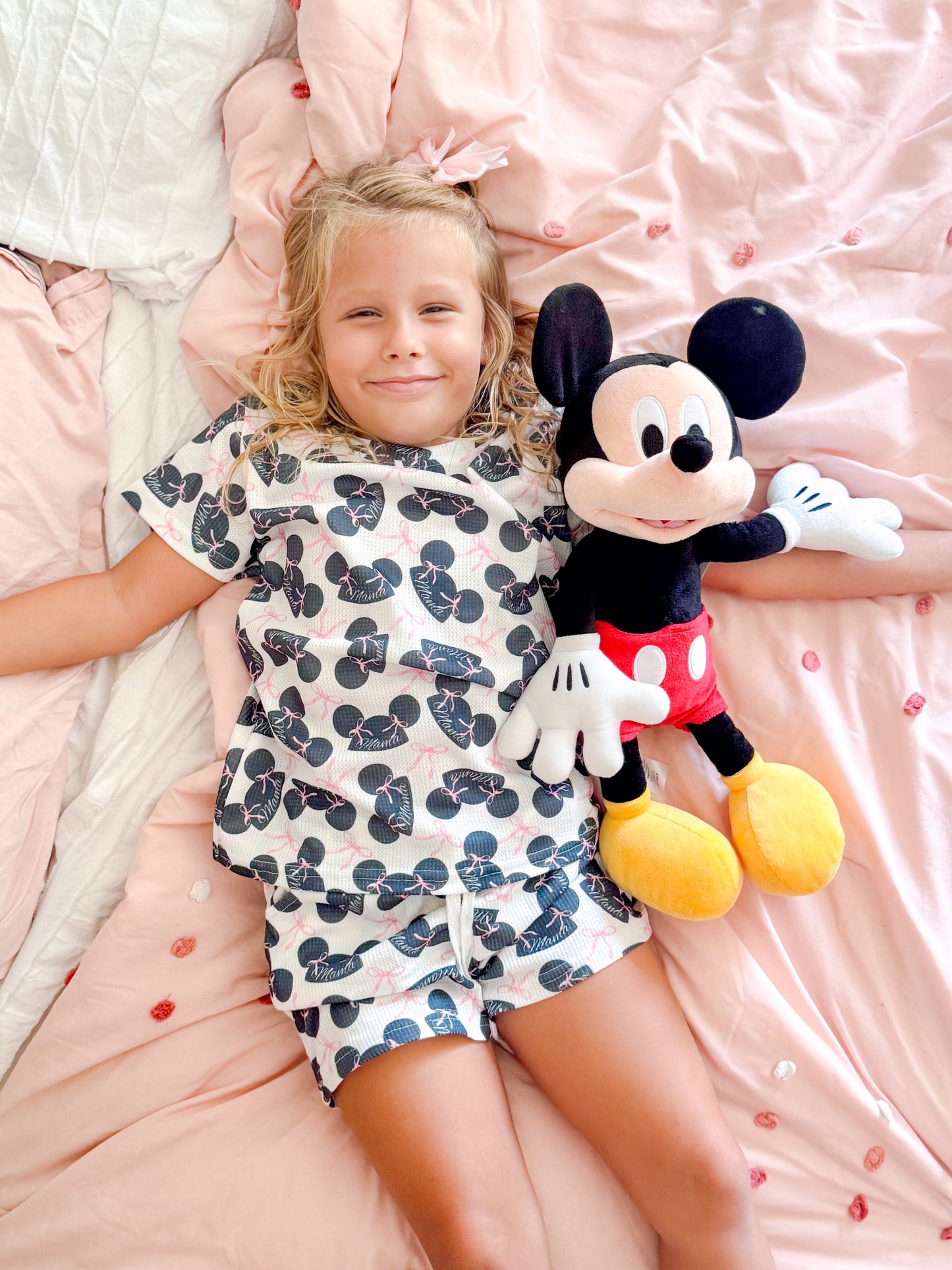 Youth Waffle Two Piece Set Pink