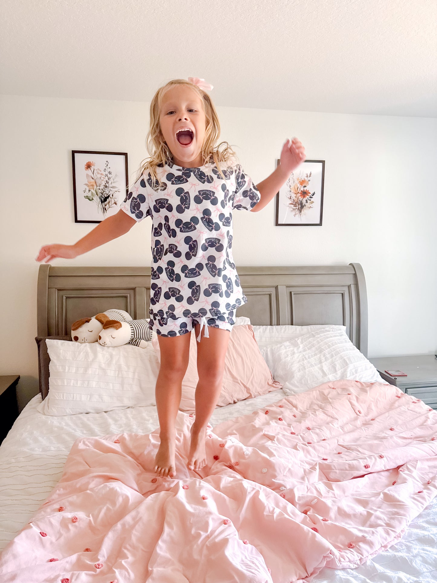 Youth Waffle Two Piece Set Pink